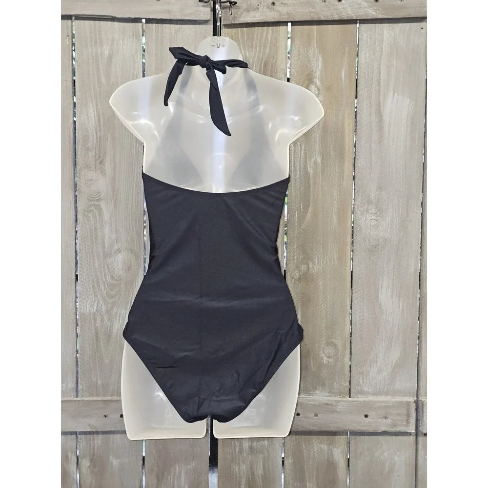 NWT Cupshe Womens‎ One Piece Swimsuit Size S Black  Ruched